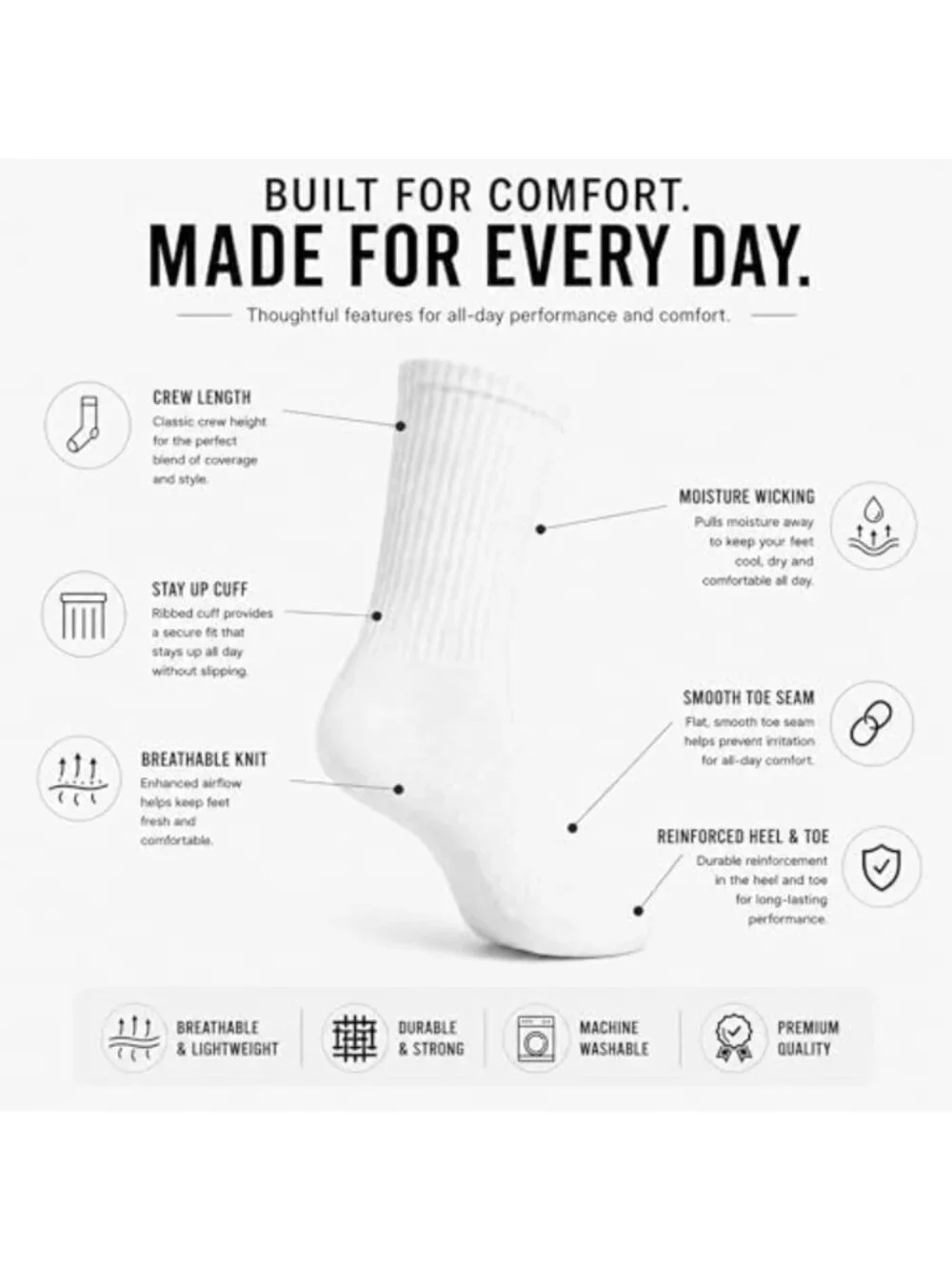 Cozy 72 Pairs Crew Socks for Men & Women - Cotton Blend, Moisture-Wicking